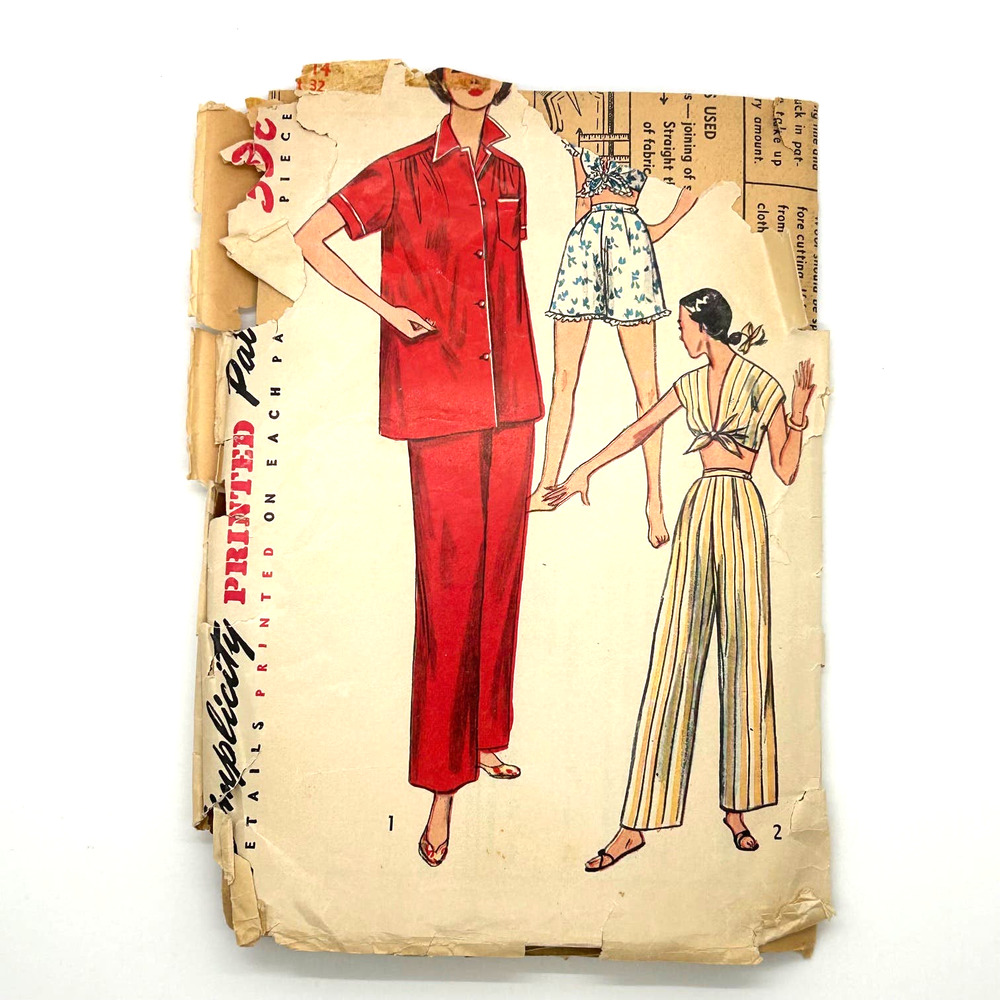 Simplicity Vintage 1950's Pattern #4312‎ Women's Two Piece Pajamas